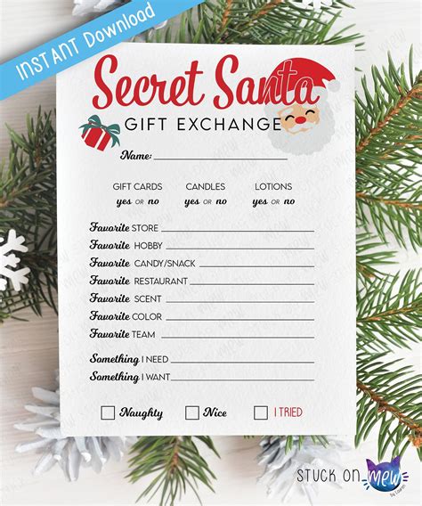 Printable Secret Santa Gift Exchange